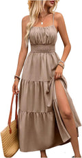 Women's Boho Maxi Dress for Wedding Guest Vacation - Flowy Ruffle but