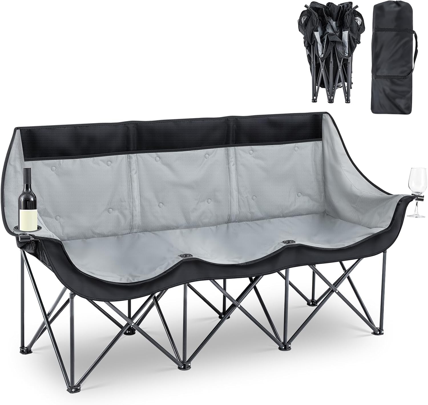 Oversized Camping Chair for 2-3 People with Cup Holders
