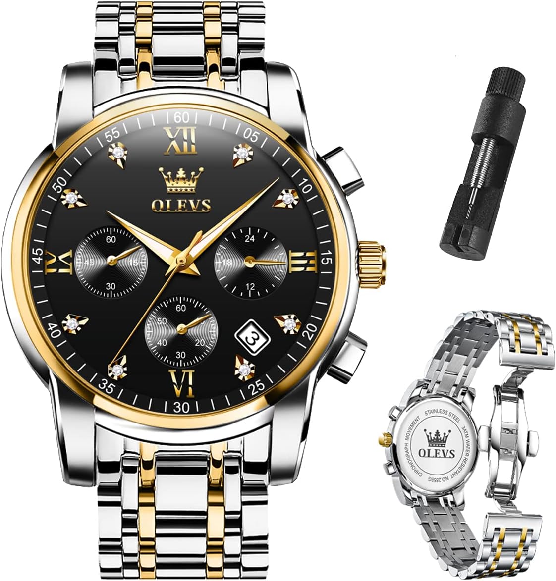 OLEVS Men's Luxury Watch Waterproof Stainless Steel Chronograph
