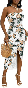 Women's Beach Ready Strapless Ruched Maxi Dress by Umenlele