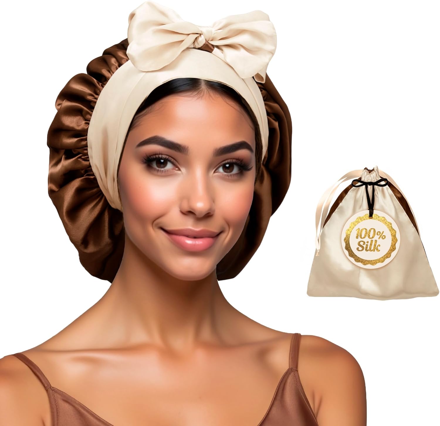 100% Mulberry Silk Bonnet for Sleeping Women with Curly Hair