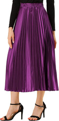 Pleated Midi Skirt High Waisted A Line Metallic - Party Ready