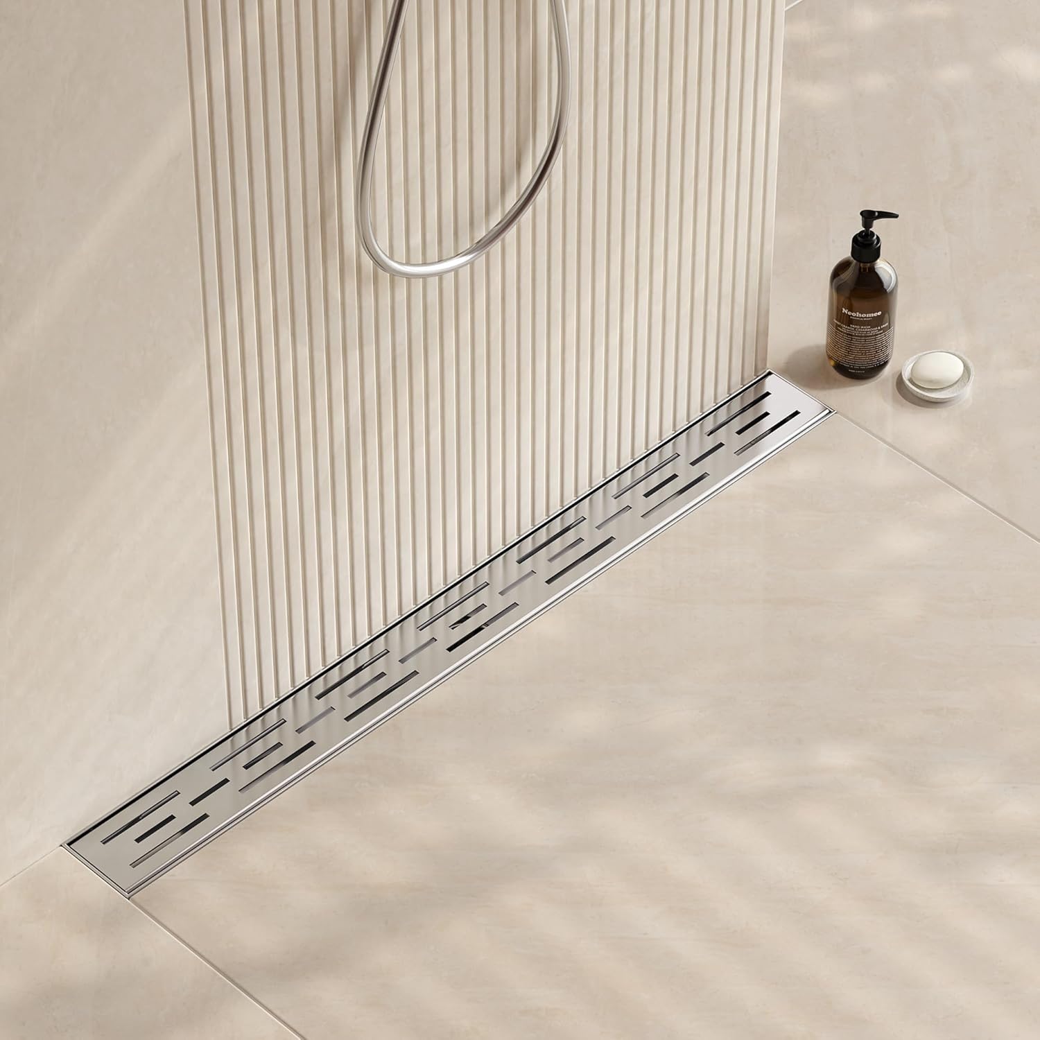 Neodrain 28 Inch Linear Shower Drain with Brick Pattern Grate