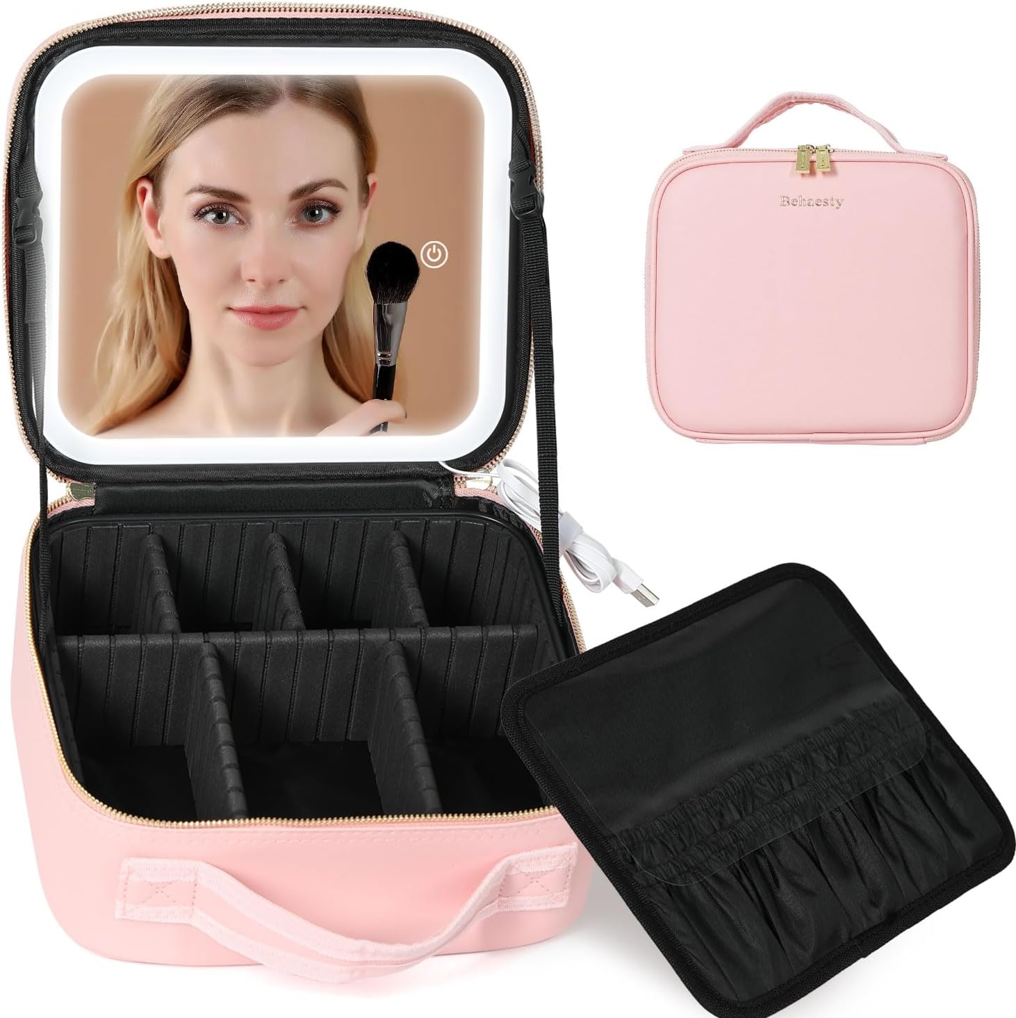 Travel Makeup Bag with LED Lighted Mirror for Women Essentials