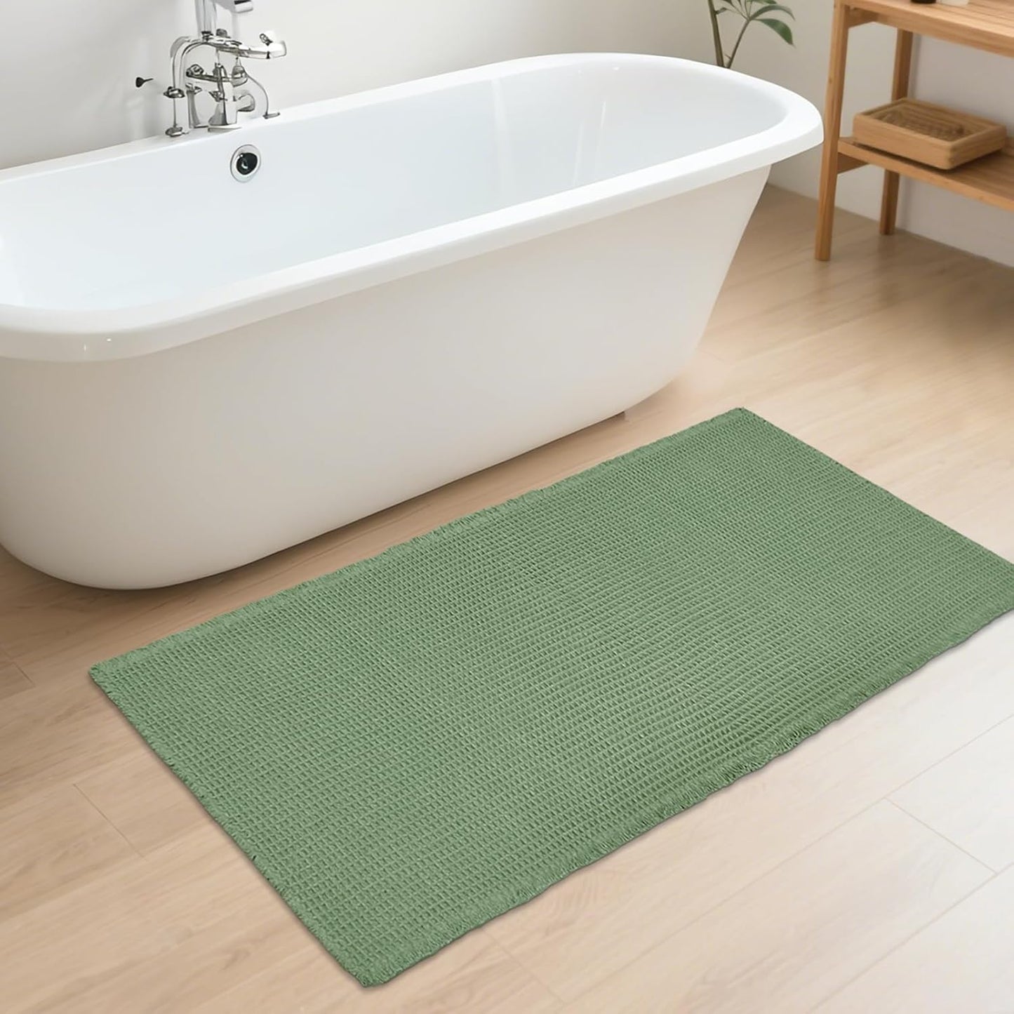 ZALL Waffle Bath Mat - Super Absorbent Non Slip Rug in Sage Green