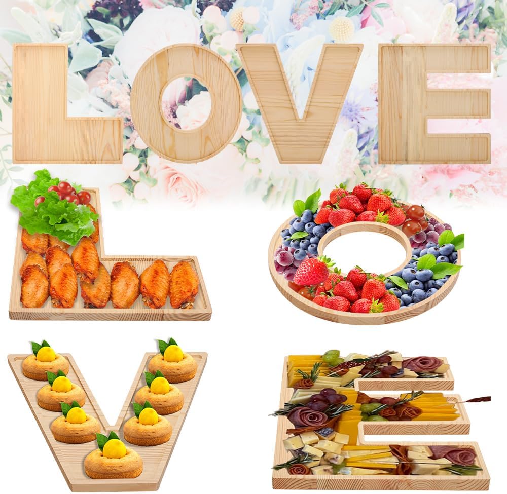 4PCS Larger Charcuterie Letter Trays for Food and Decor