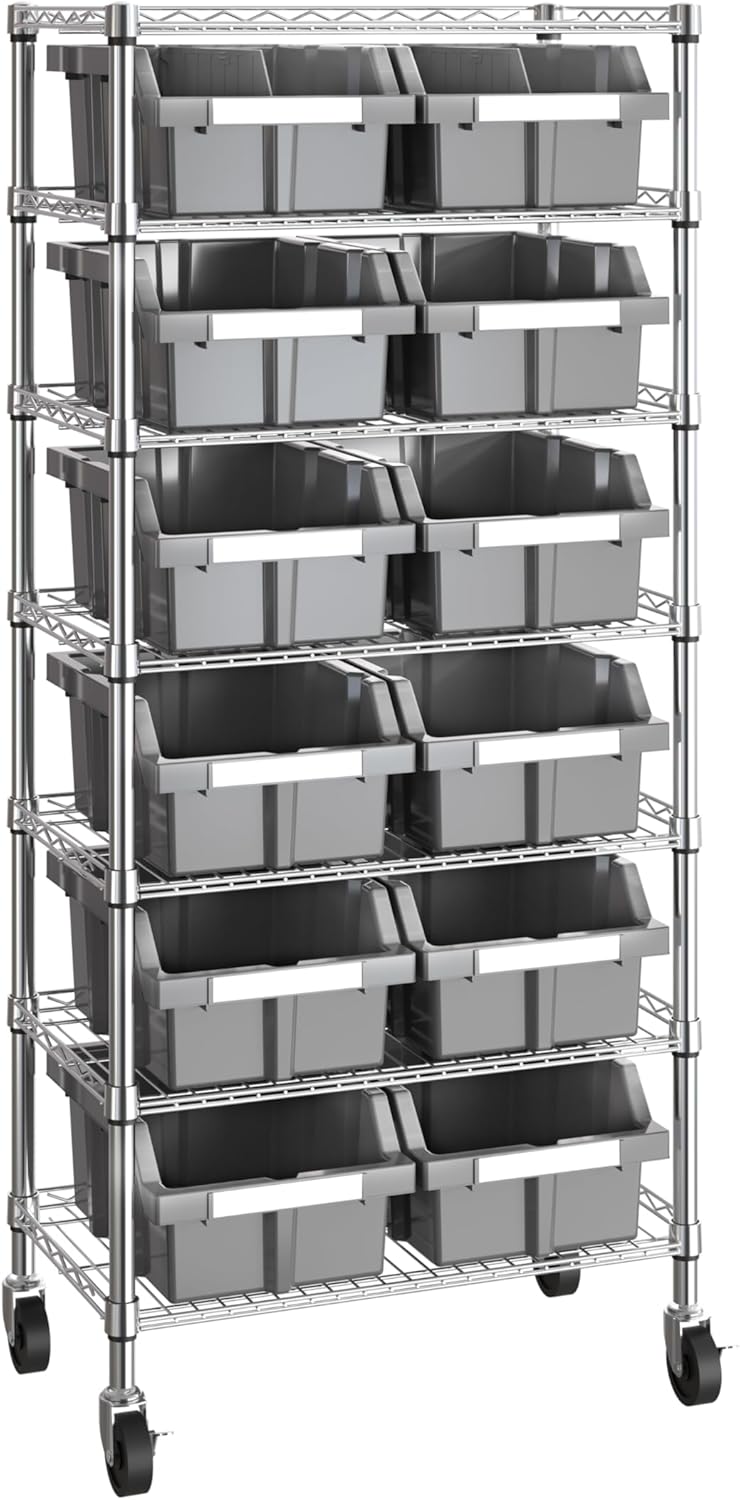 Seville Classics Heavy Duty NSF Bin Rack with 12 Bins for Storage
