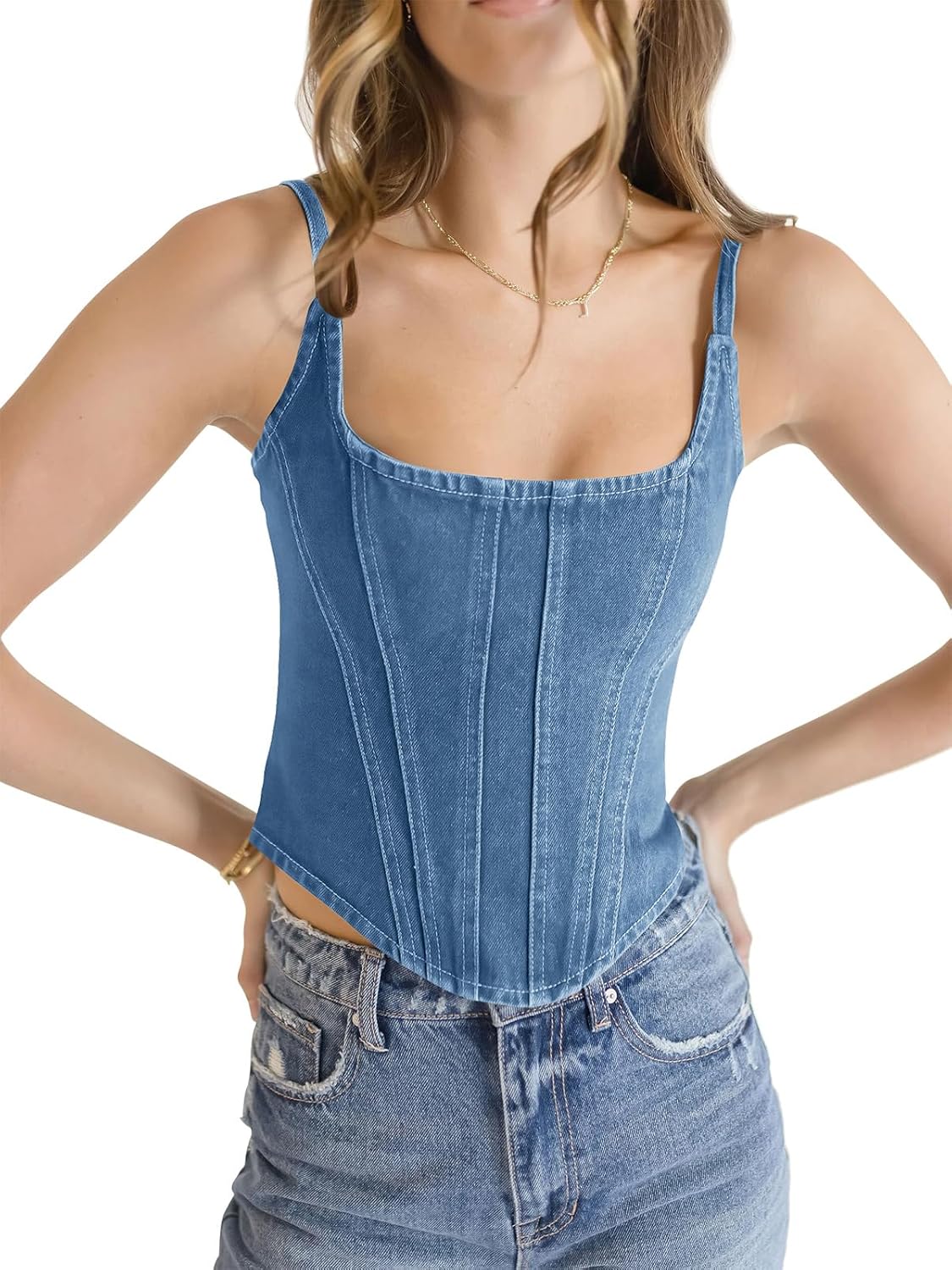 Imily Bela Womens Sleeveless Denim Vest Crop Tank Top for Summer