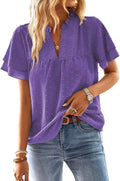 Womens Butterfly Sleeve V Neck Blouse - Flowy Swiss Dot Style Falechay