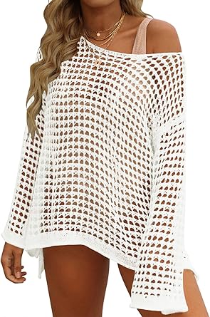 ZESICA Women's Summer Crochet Hollow Out Beach Bikini Cover Up