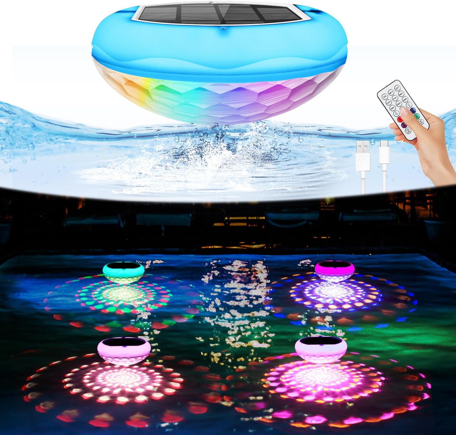 2-in-1 Solar Powered USB Rechargeable Floating Pool Lights