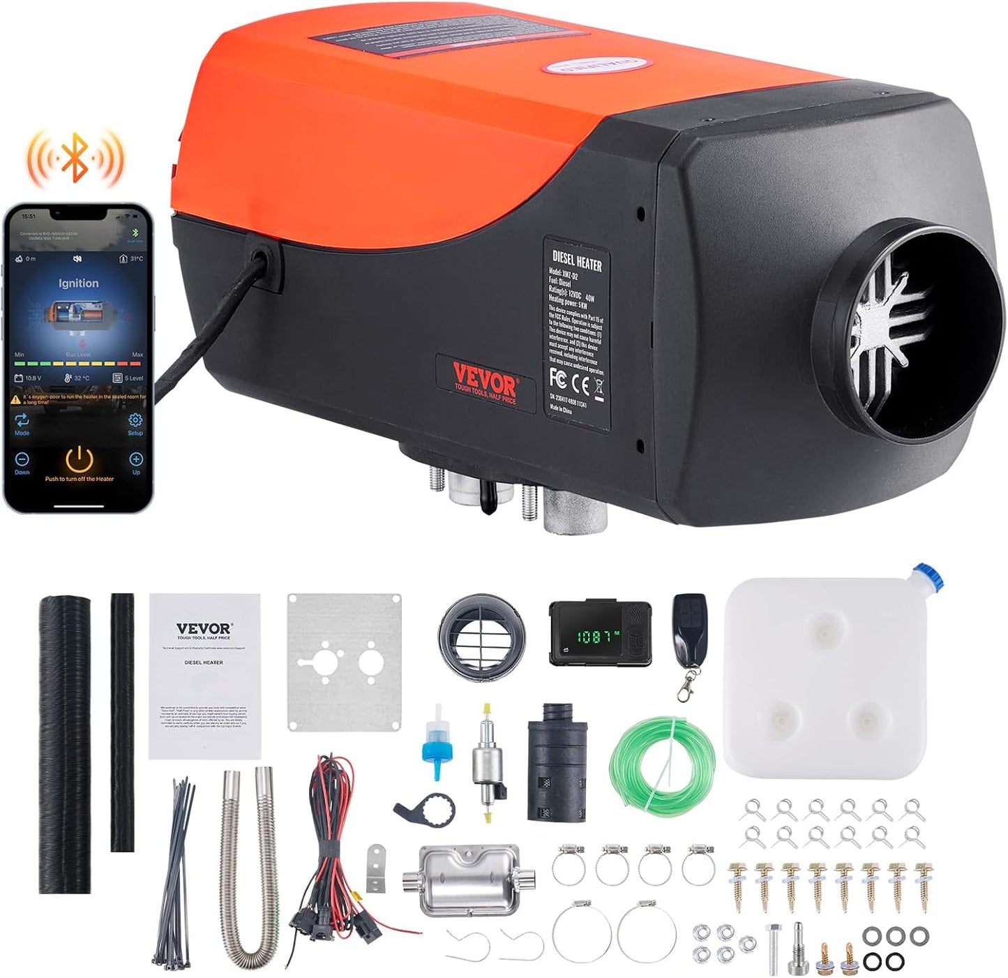 VEVOR Diesel Heater 5KW with Bluetooth Control for RVs & Boats