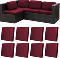 8Pcs Stretch Patio Cushion Covers - Flexible Wine Red Slipcovers