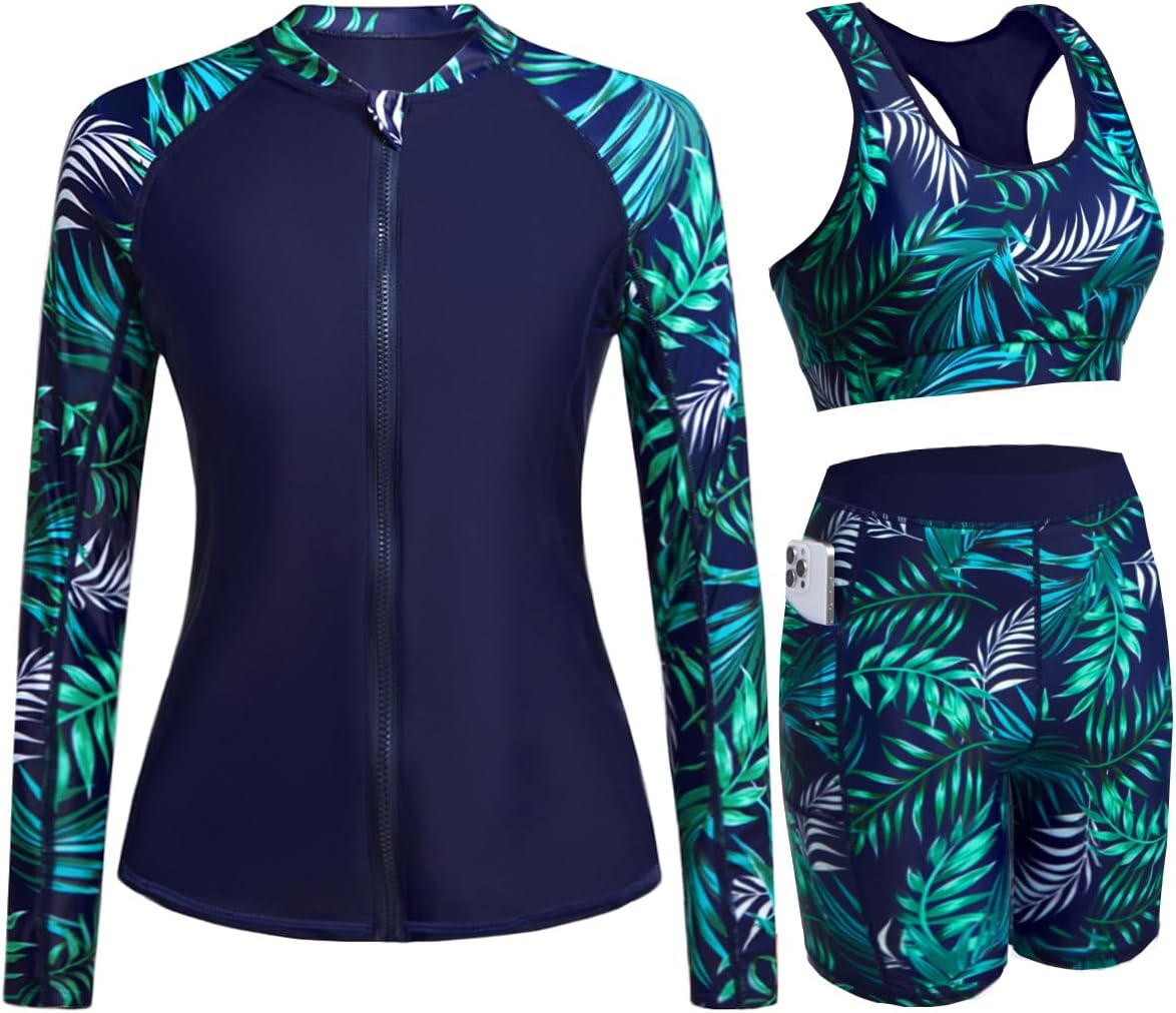 Daci Women 3 Piece Rash Guard for Modest Swim Activities