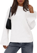 BTFBM Casual Crewneck Long Sleeve Loose Knit Sweater for Women
