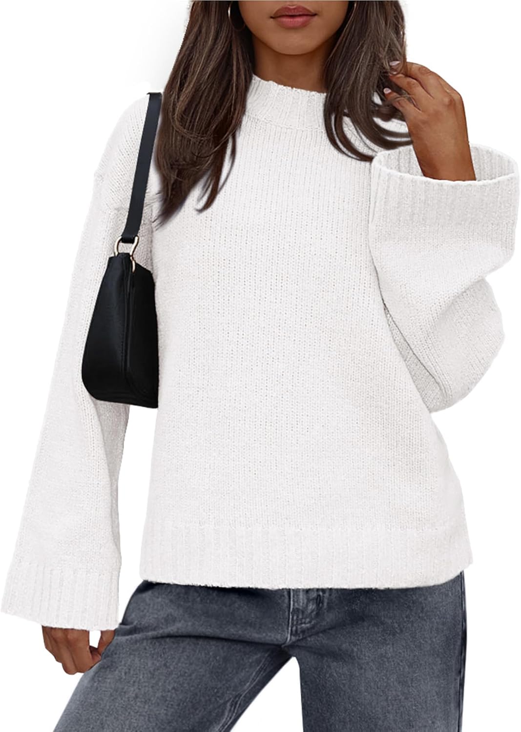 BTFBM Casual Crewneck Long Sleeve Loose Knit Sweater for Women