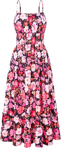 Womens Floral Smocked Maxi Dress with Pockets - Beach Ready