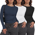 Long Sleeve Fitted Womens Tops 3-Pack - Stretchy Y2K Crop & Classic
