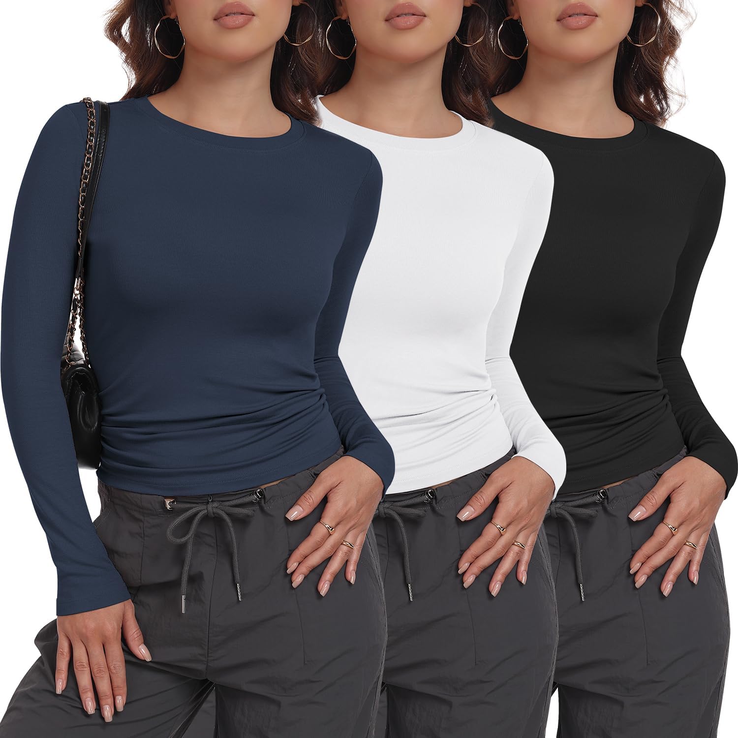 MLYENX 3 Pack Womens Long Sleeve Shirts for Stylish Outfits