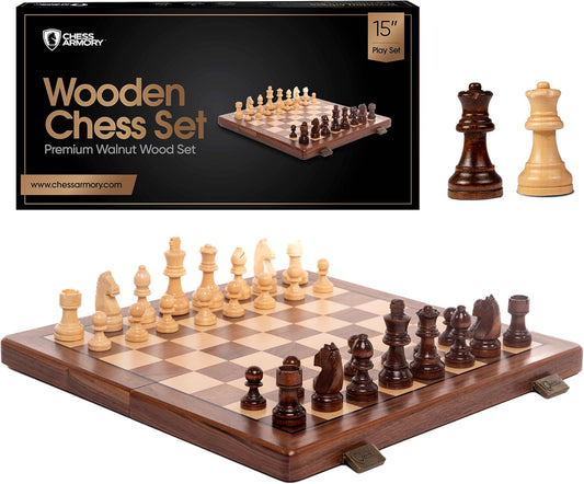 Chess Armory Wooden Chess Set 15 Inch - Premium Walnut Game Board