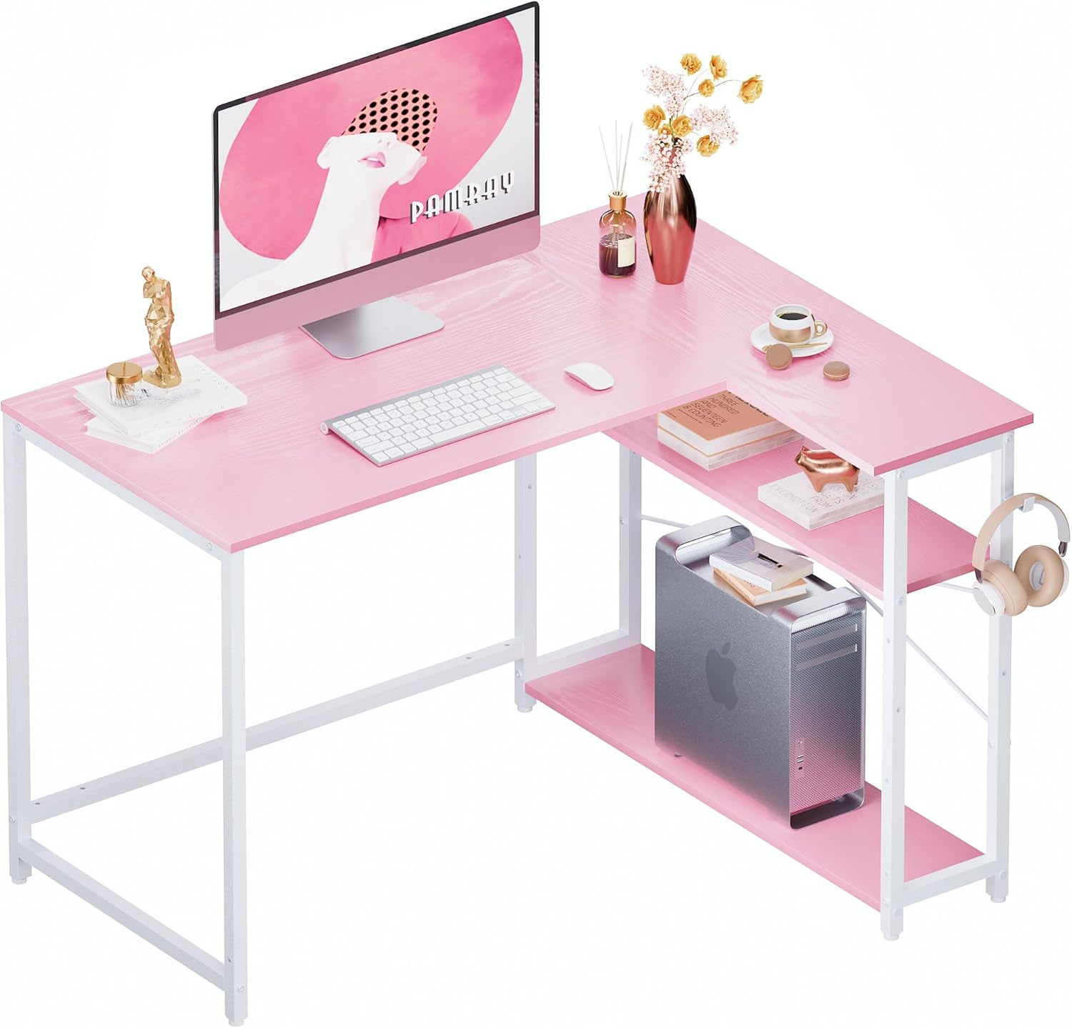 Pamray 43 L-Shaped Desk, Reversible Storage, Small Space Solution