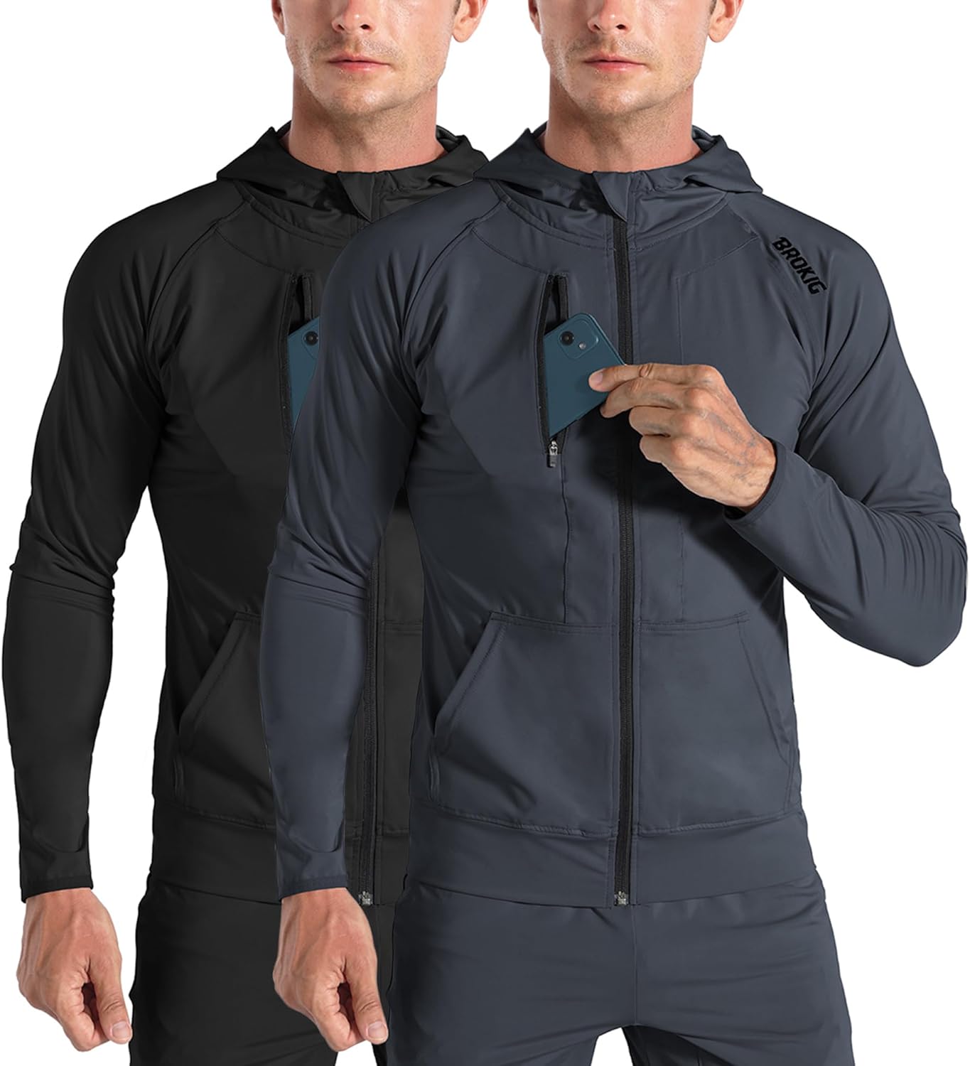 BROKIG Mens WindBreak Lightweight Running Jackets for Gym