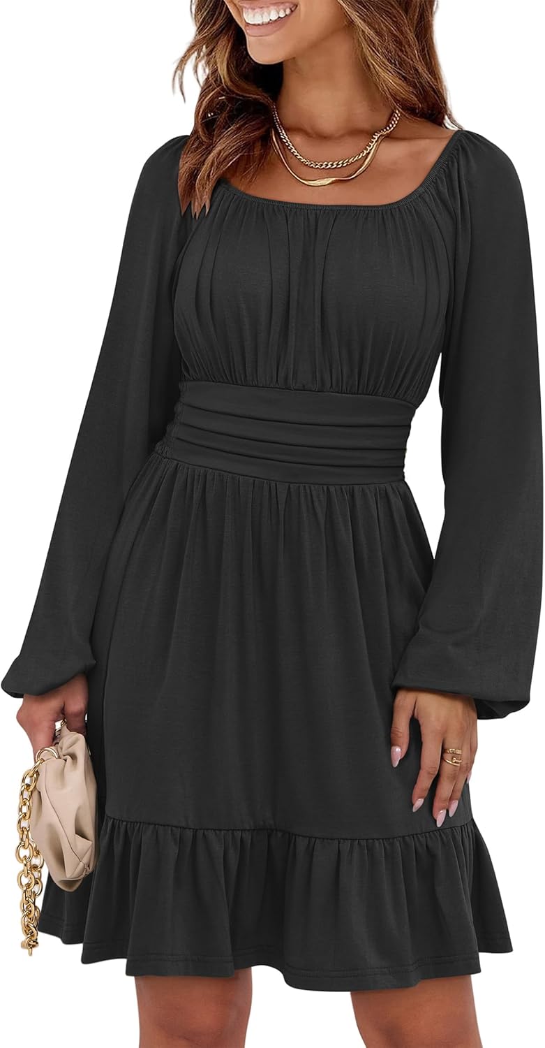 Stylish Long Lantern Sleeve Square Neck Dress for Women 2025