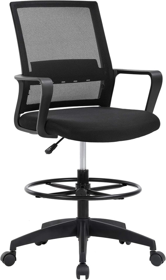 Adjustable Tall Office Drafting Chair - Lumbar Support & Footrest