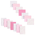 Burp Cloths and Receiving Blankets Set - Soft 14-Piece Pink Peony