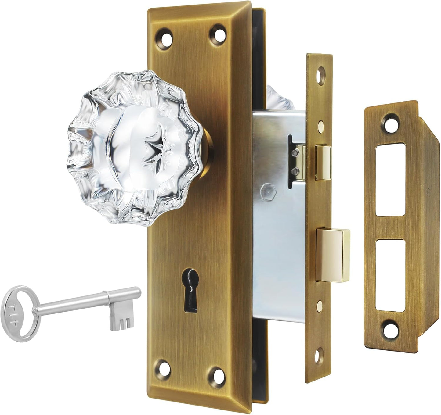 Upgraded Mortise Lock Set with Antique Brass Crystal Knobs