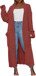 Long Cable Knit Cardigan for Women - Floor-Length Cozy Duster