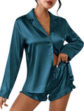 Ekouaer Womens Satin Pajama Set Long Sleeve Top and Shorts - Soft