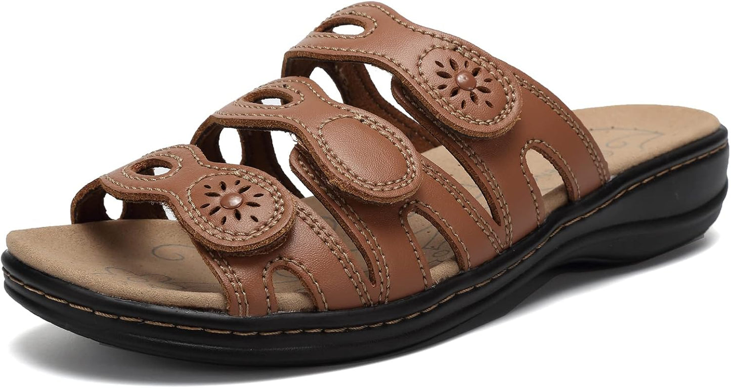 CIOR Women's Classic Leather Sandals for All-Day Comfort