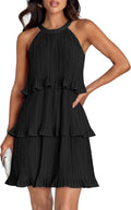 ZESICA Women's 2025 Summer Halter Tiered Chiffon Mini Dress - Flowy