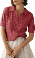 Imily Bela Women's Cable Short Sleeve Sweater - Soft Casual Pullover