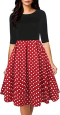 Oxiuly Women's Vintage Swing Dress with Half Sleeves and Pockets