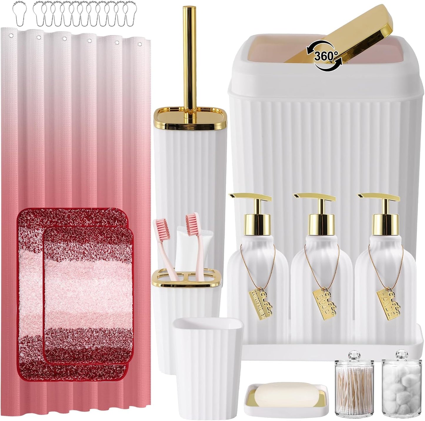 32PCS Bathroom Set with Shower Curtain and Rugs for Elegance