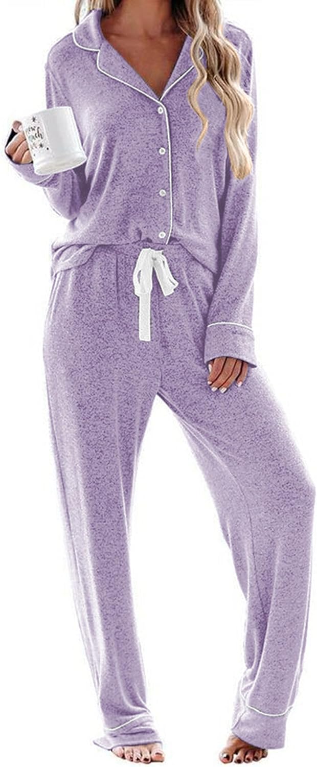 Ekouaer Women's Pajamas Long Sleeve Sleepwear Soft Pjs Set