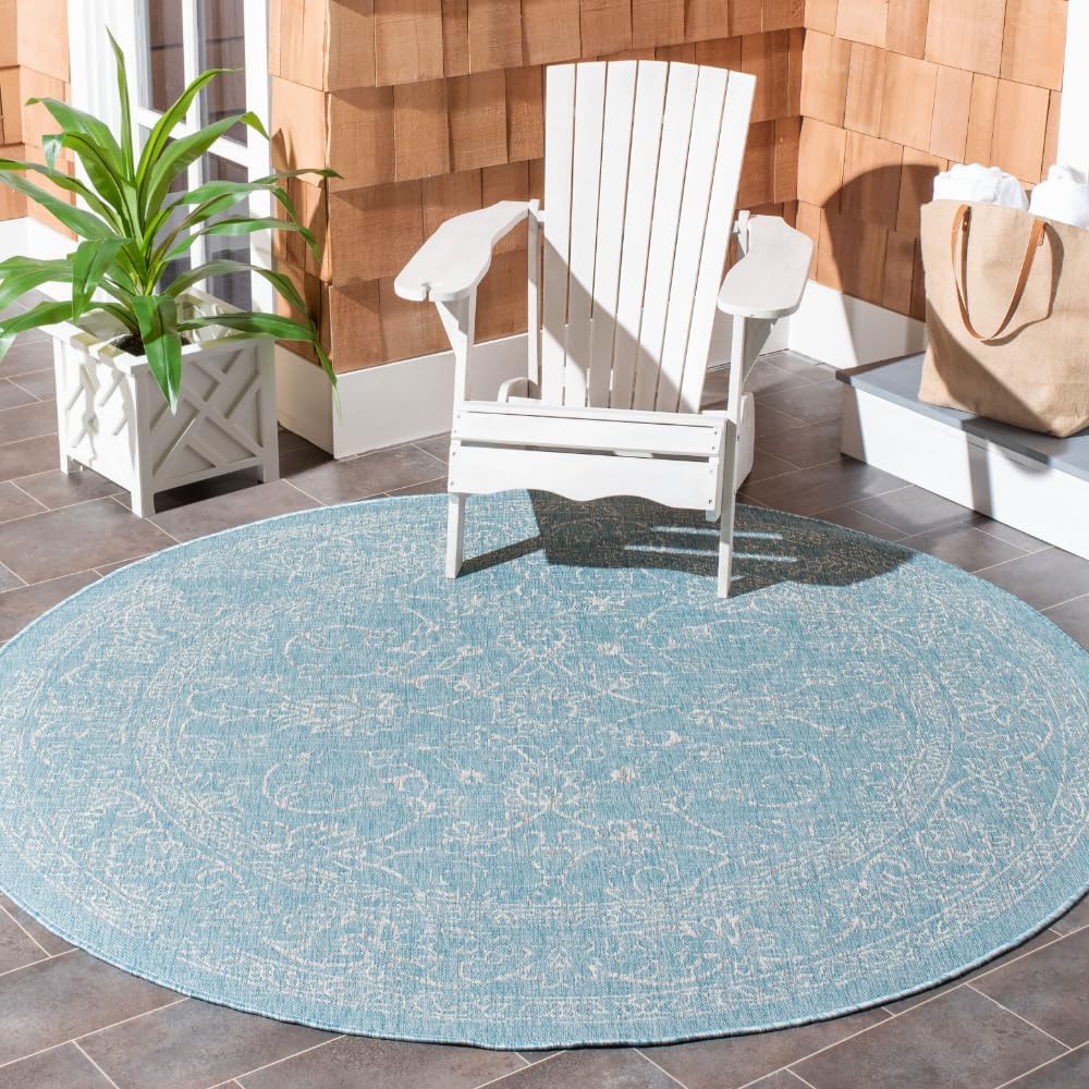 SAFAVIEH Courtyard Collection 6ft 7in' Round Aqua/Grey Rug Review