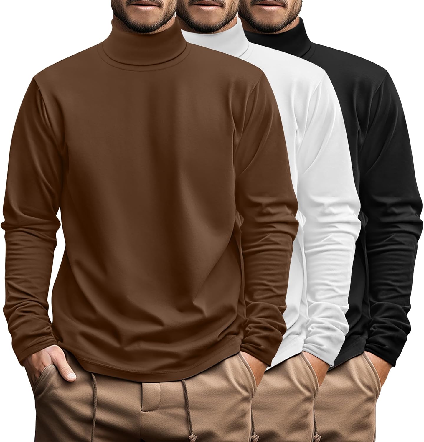 Ficerd 3 Pack Men's Big and Tall Turtleneck Shirts for Comfort
