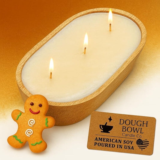 Gingerbread Soy Candle in Wooden Bowl - Rustic Farmhouse Decor