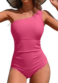 One Shoulder One Piece Swimsuit - Ribbed Scalloped Slimming Fit
