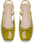 Women's Ballet Flats Slingbacks Square Toe Bow Satin (Style 7KMY)