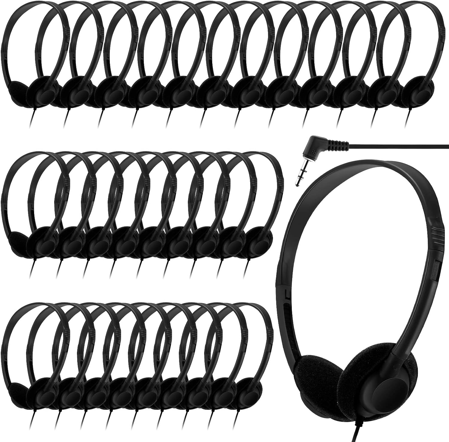 30 Pack Kids Headphones - Bulk Classroom Set, Adjustable & Durable, Perfect for Students & Adults