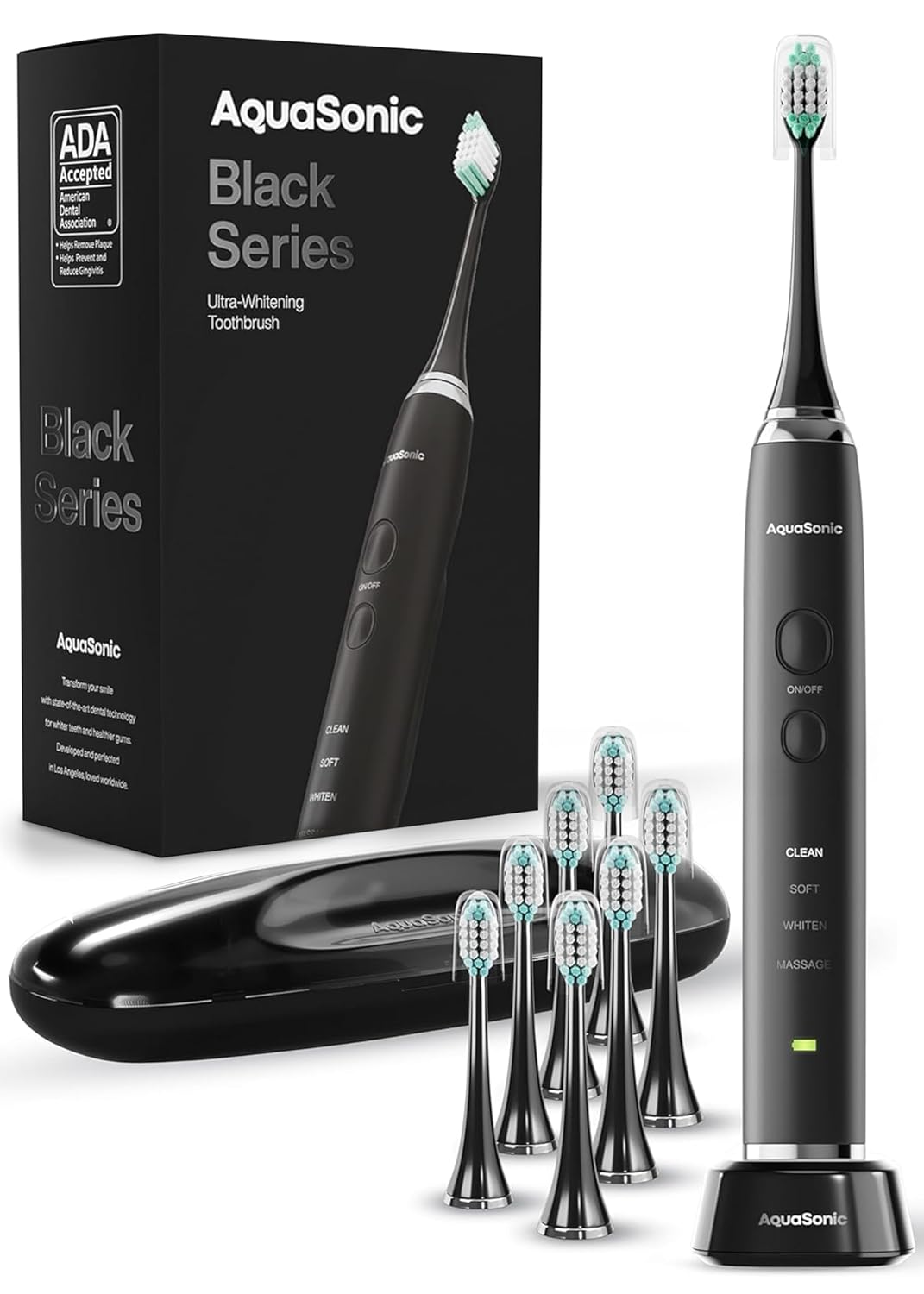 Aquasonic Black Series Ultra Whitening Toothbrush with 8 Heads