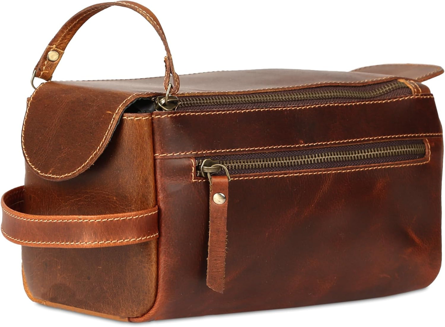 KomalC Premium Buffalo Leather Toiletry Bag for Travel & Gifts