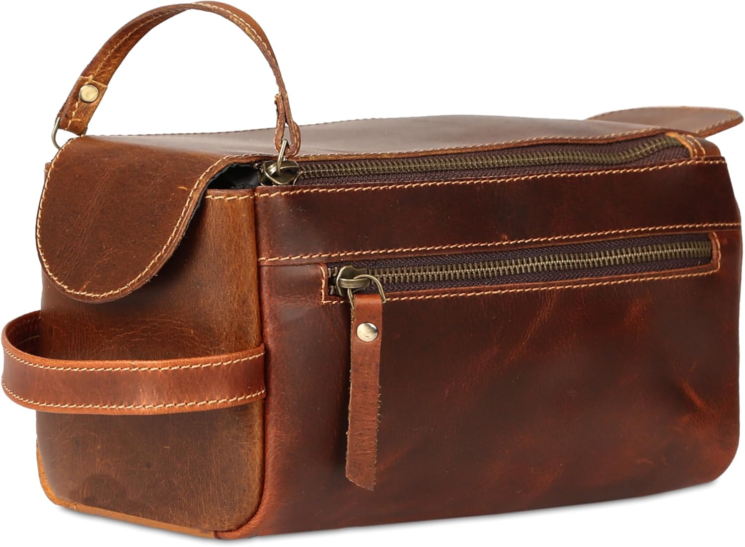 KomalC Premium Buffalo Leather Toiletry Bag for Travel & Gifts