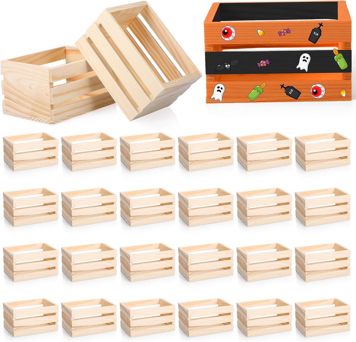 24 Pcs 6.5ft' Small Wooden Crates for Crafts and Storage