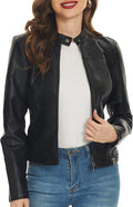 Fahsyee Black Faux Leather Jackets for Women Motorcycle Moto Biker