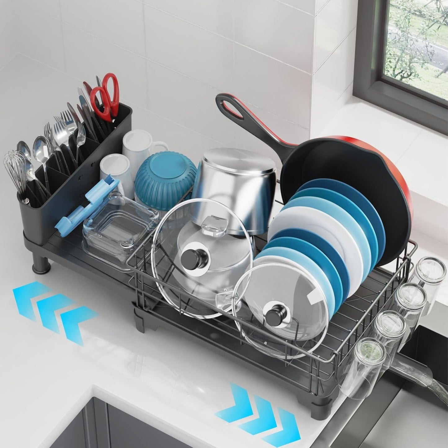 GSlife Expandable Dish Drying Rack for Large Kitchen Counters